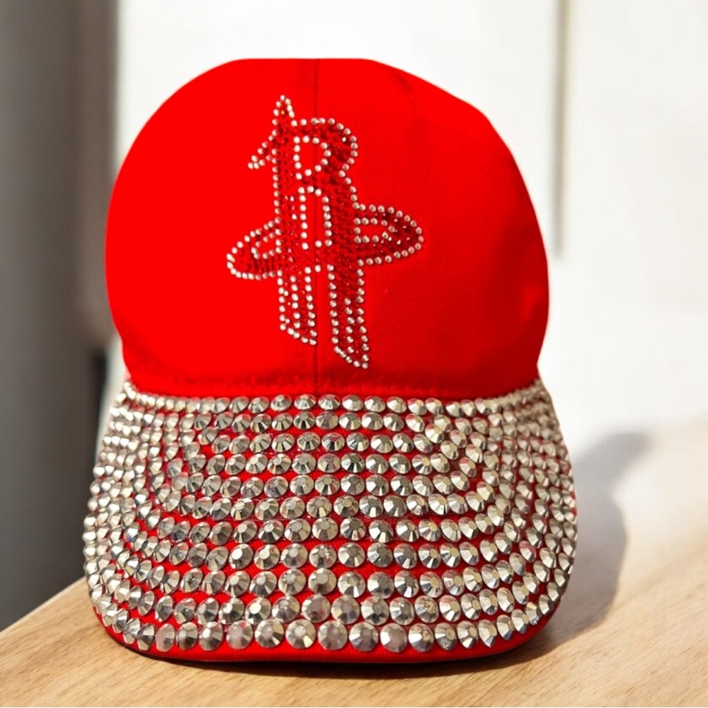 Houston Rockets Rhinestone Bling Hat Red Adjustable Cap‎ NWT Sparkly OS